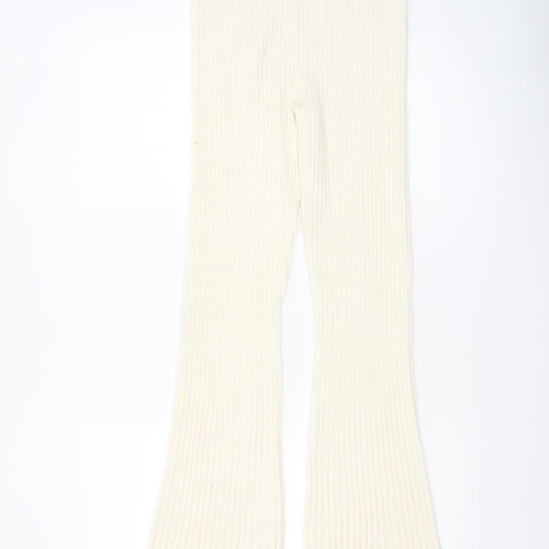 H&M Women’s Ivory Ribbed Knit Flared Trousers Size S