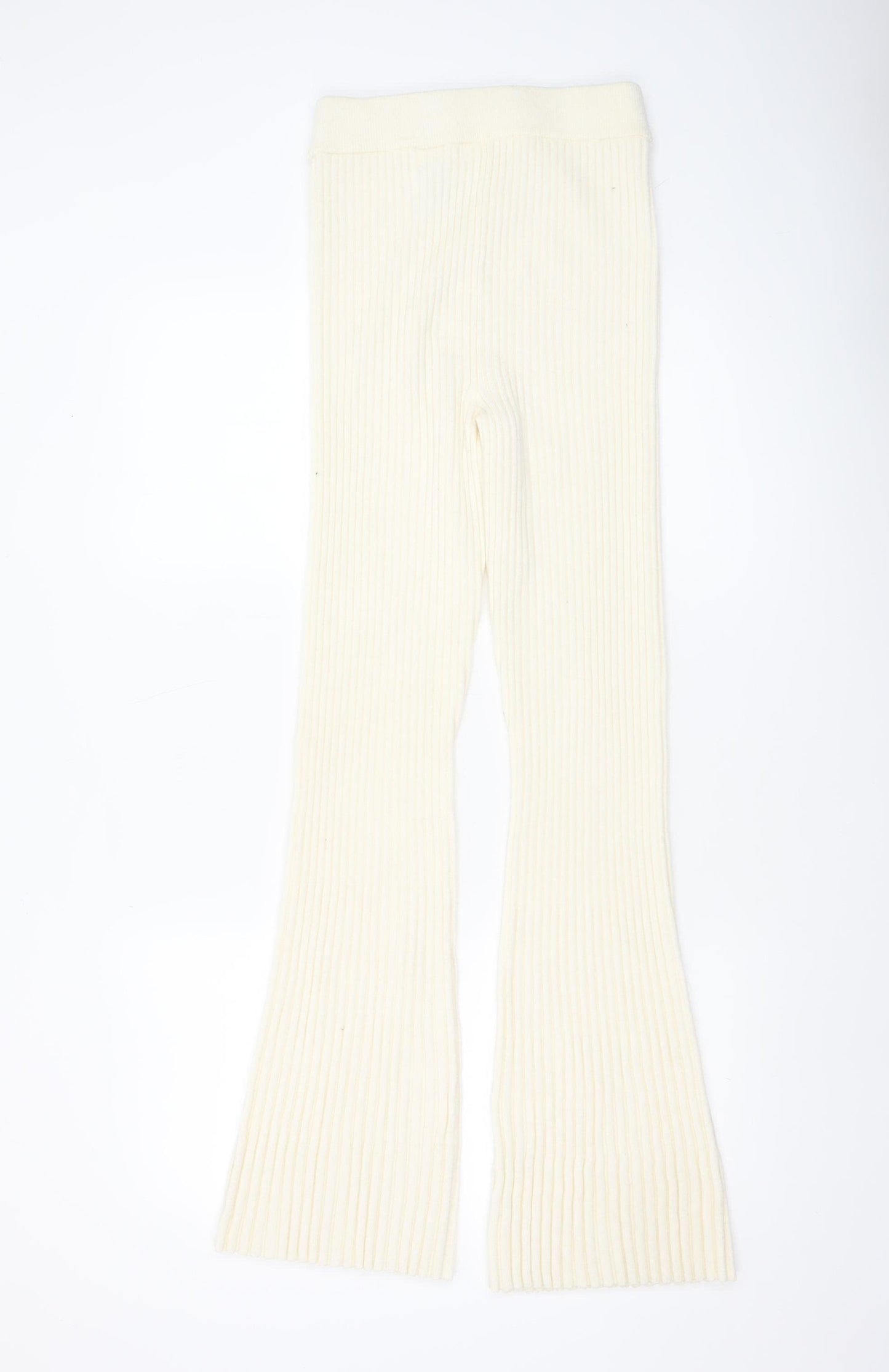 H&M Women’s Ivory Ribbed Knit Flared Trousers Size S