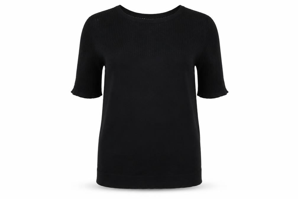 Front view of Fenn Wright Manson women’s black, size UK 12, knit short sleeve crew neck jumper