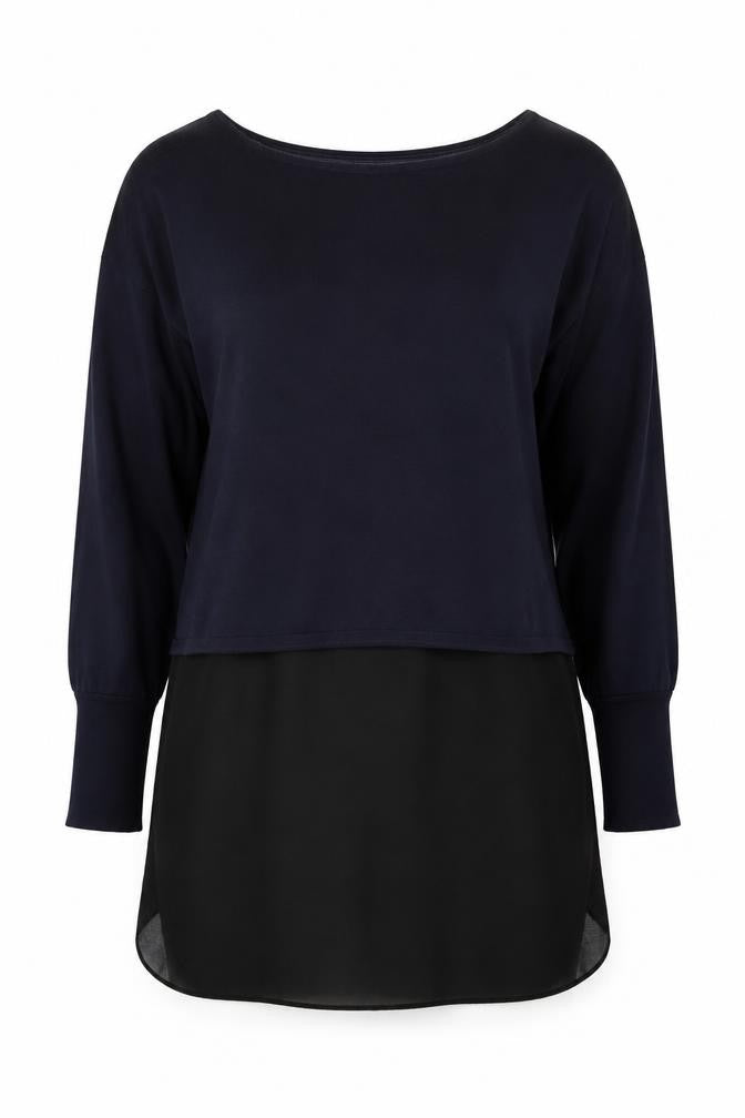 Front view of Mint Velvet women’s black wool tunic jumper, size UK 10, long sleeve