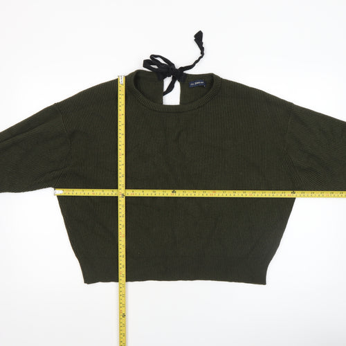 Zara Women Green Relaxed Knit Bow Back Long Sleeve Jumper XL