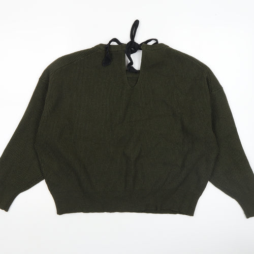 Zara Women Green Relaxed Knit Bow Back Long Sleeve Jumper XL
