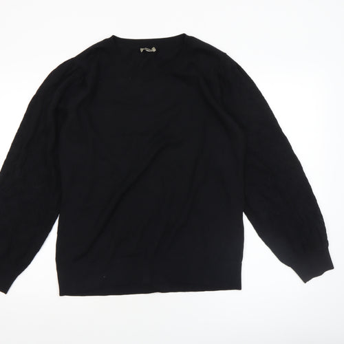 Patra Womens Black Cotton Crew Neck Long Sleeve Pullover Jumper Size L