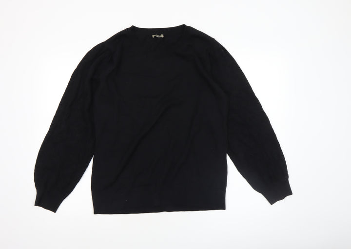 Patra Womens Black Cotton Crew Neck Long Sleeve Pullover Jumper Size L