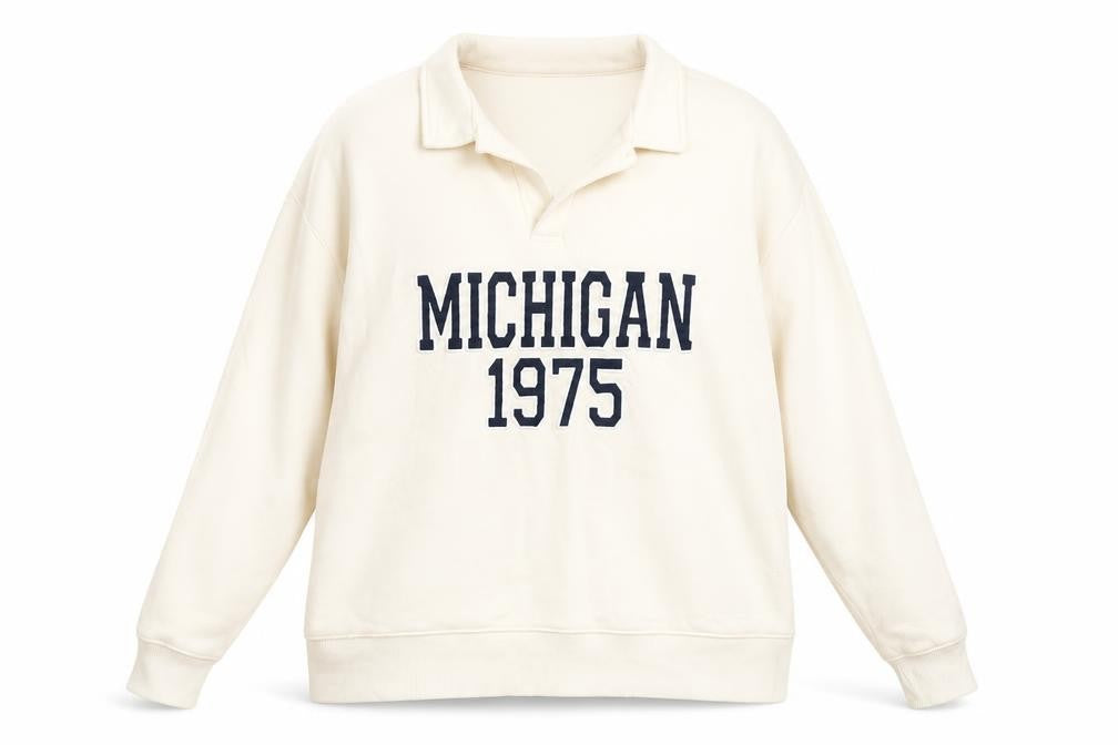 Front view of Zara Women Beige Michigan 1975 Pullover Sweatshirt L Cotton Blend