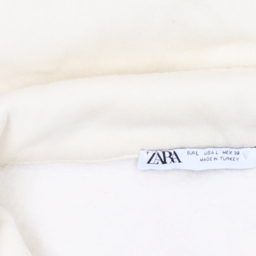 Zara Women Beige Michigan 1975 Pullover Sweatshirt L Cotton Blend
