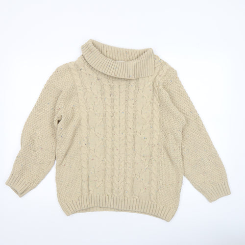 Country Rose Womens Beige Roll Neck Cable Knit Jumper Size S
