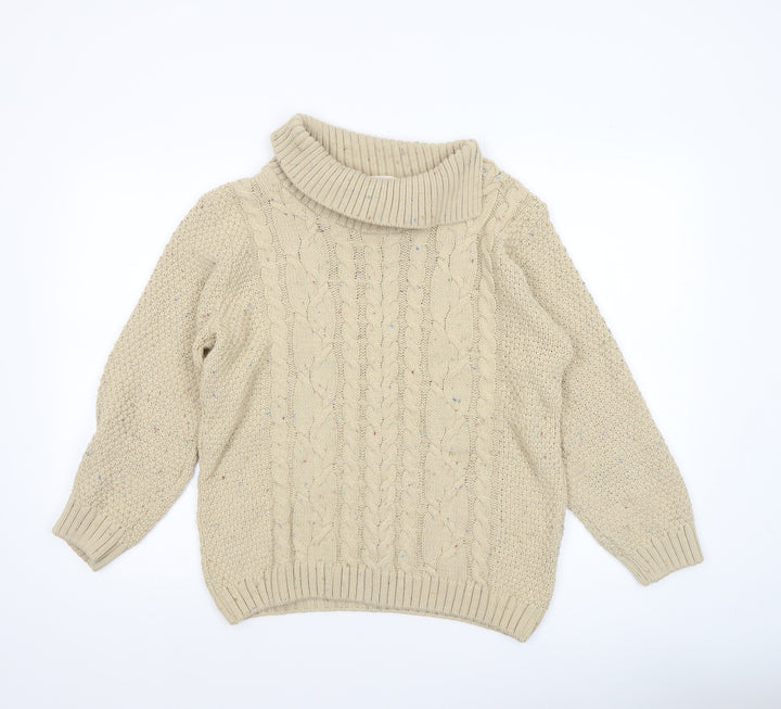 Country Rose Womens Beige Roll Neck Cable Knit Jumper Size S