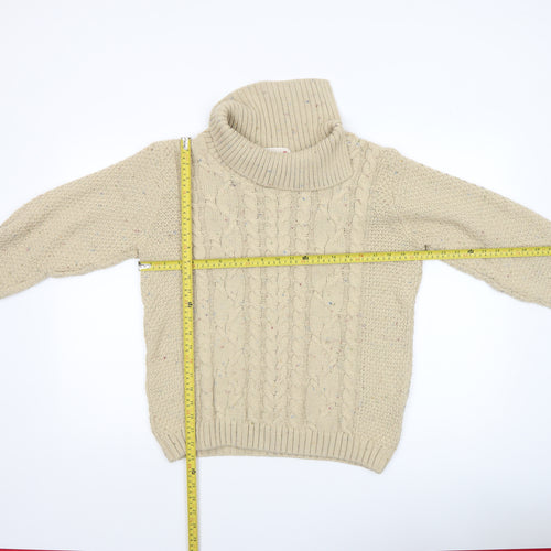 Country Rose Womens Beige Roll Neck Cable Knit Jumper Size S