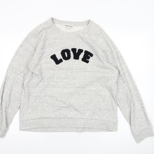 Whistles Women Grey LOVE Pullover Sweatshirt Size L Cotton Blend