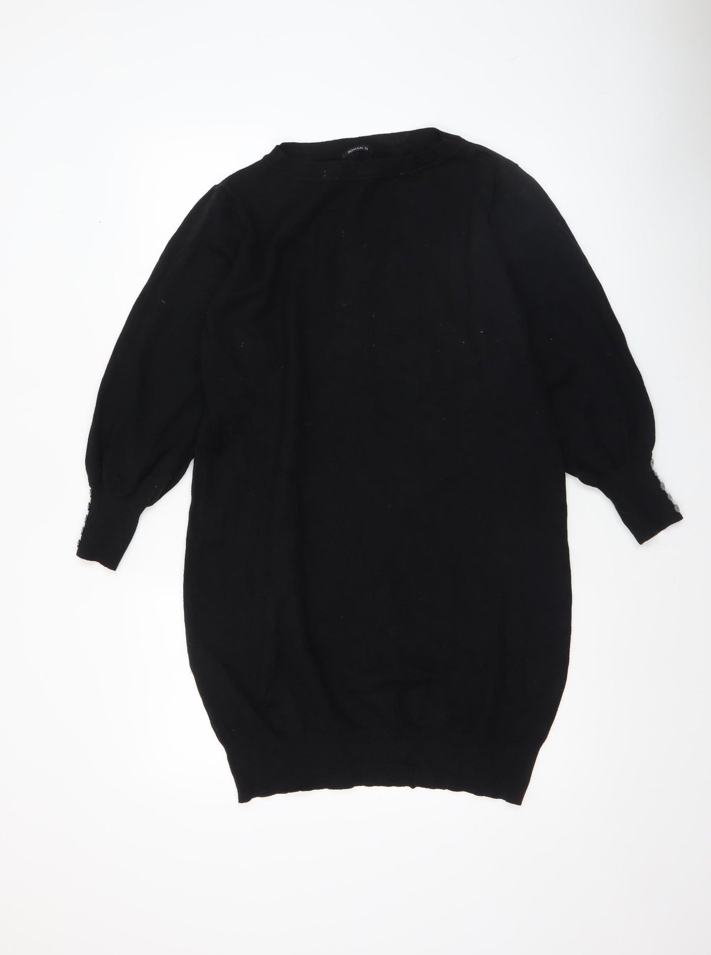 Roman Women's Black Size 12 Long Sleeve Knit Pullover Jumper