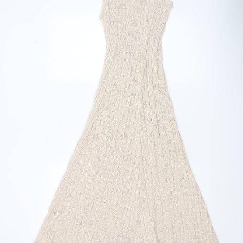 EDITED Women Beige Long Knit Slip Dress Size 10 Sleeveless Summer