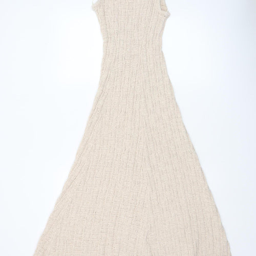 EDITED Women Beige Long Knit Slip Dress Size 10 Sleeveless Summer