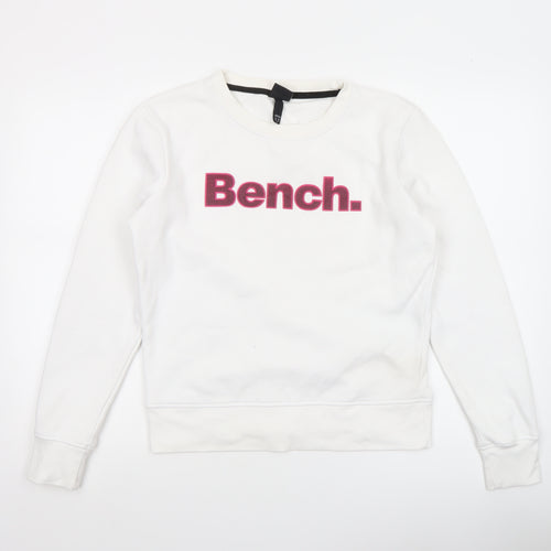 Bench Women White Crew Neck Pullover Sweatshirt UK 12 M