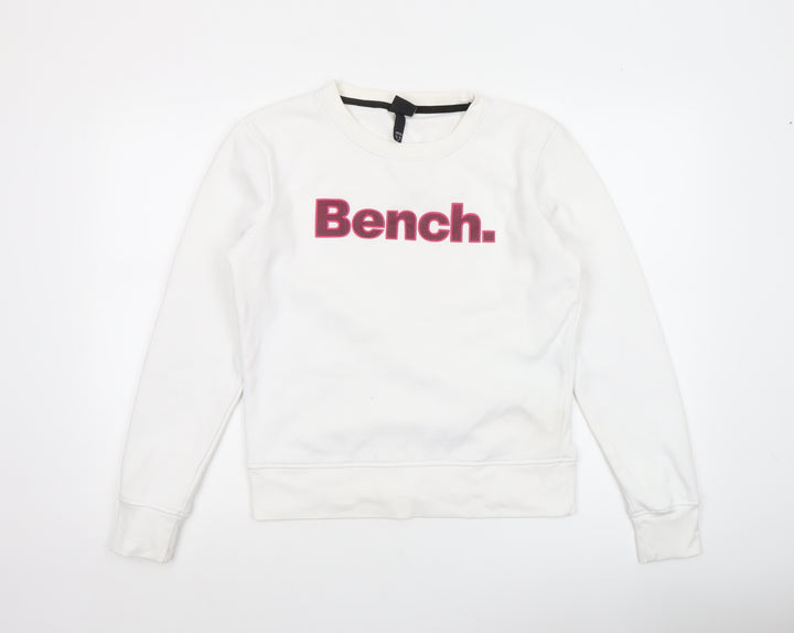 Bench Women White Crew Neck Pullover Sweatshirt UK 12 M