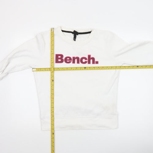Bench Women White Crew Neck Pullover Sweatshirt UK 12 M
