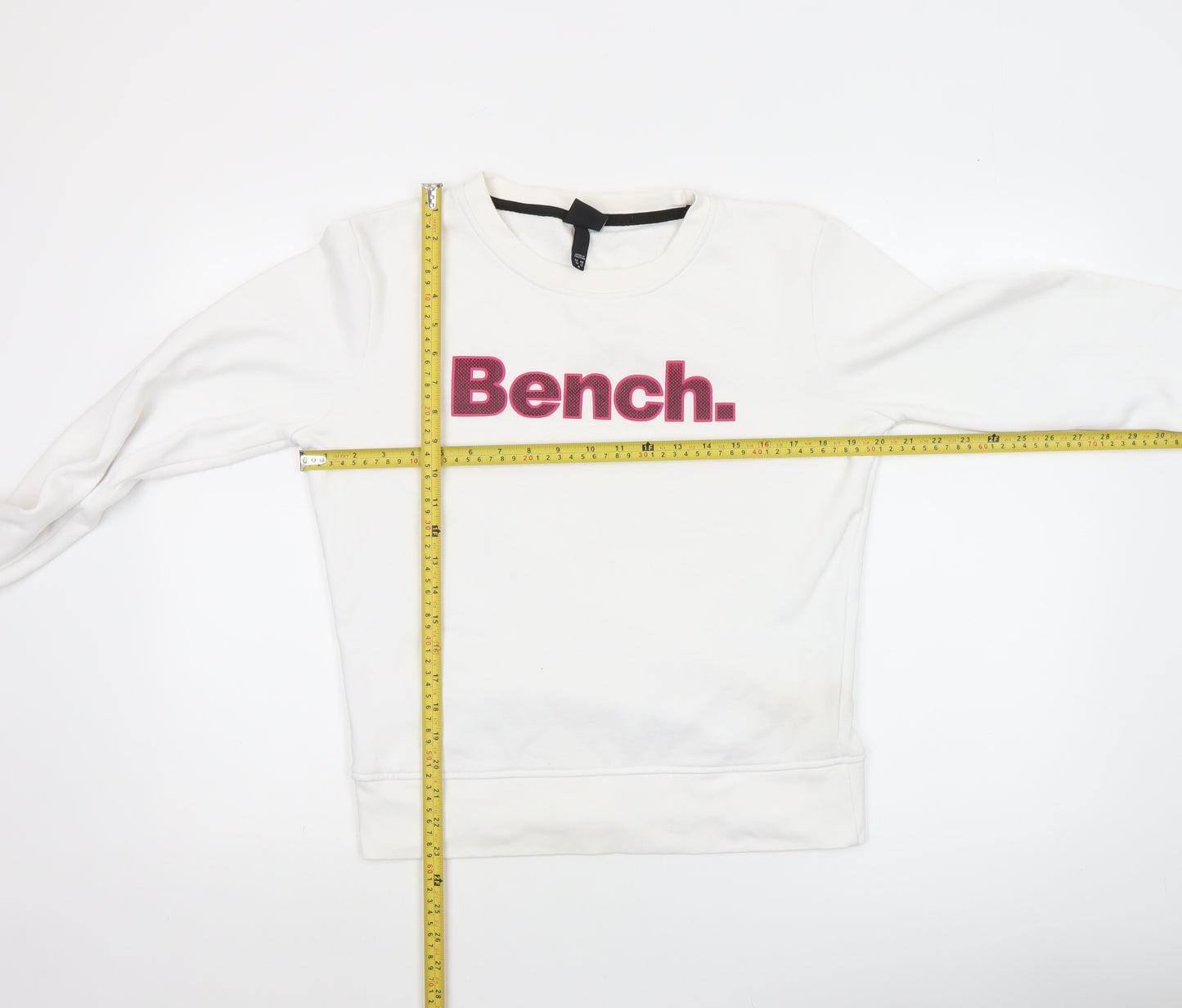 Bench Women White Crew Neck Pullover Sweatshirt UK 12 M