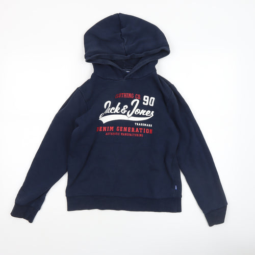 Jack & Jones Boys Navy Pullover Hoodie 12 Years Cotton Blend Graphic Print