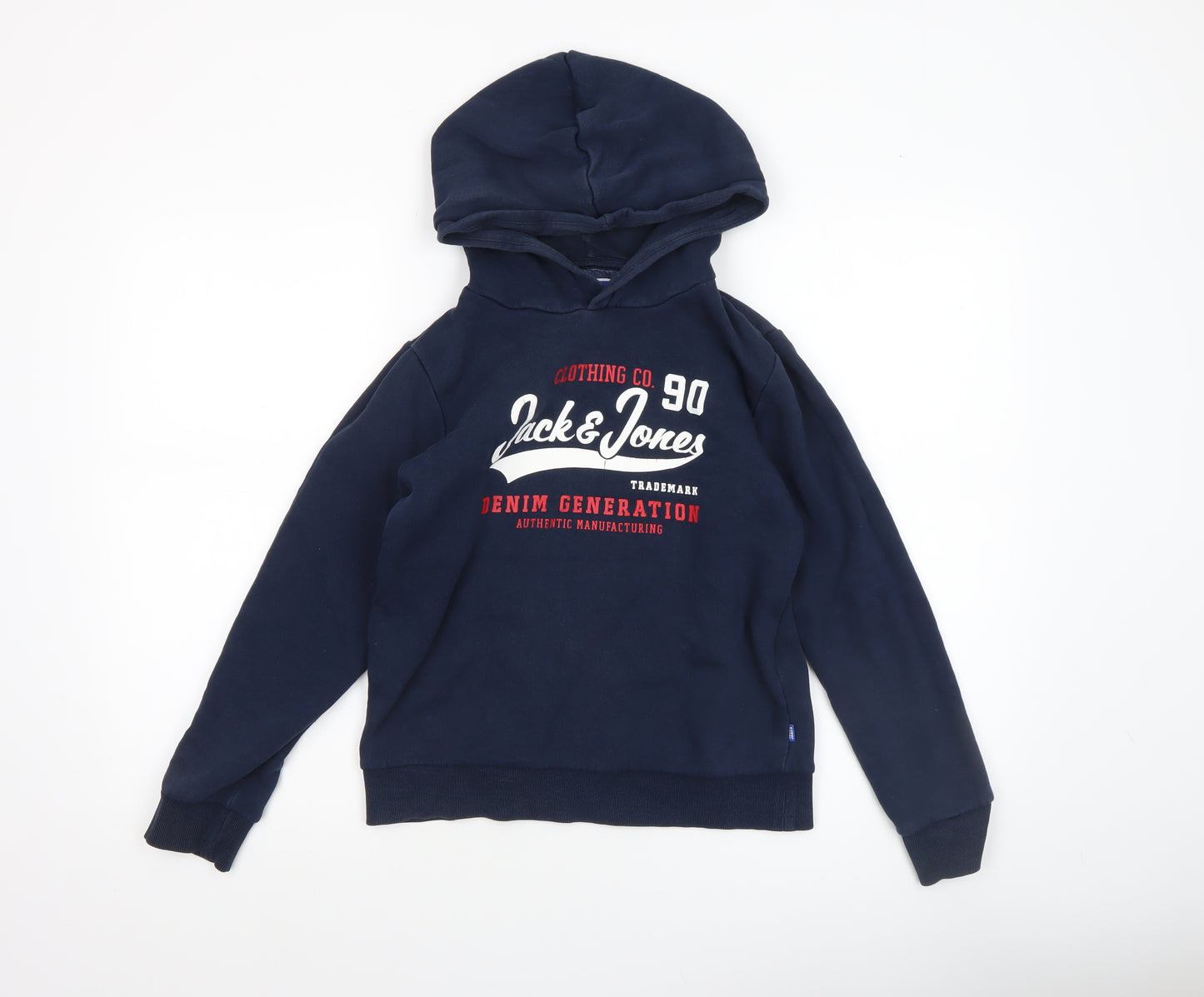 Jack & Jones Boys Navy Pullover Hoodie 12 Years Cotton Blend Graphic Print