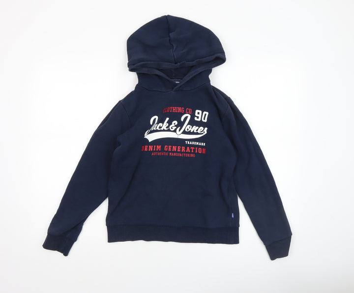 Jack & Jones Boys Navy Pullover Hoodie 12 Years Cotton Blend Graphic Print