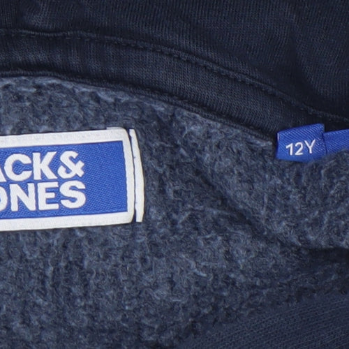 Jack & Jones Boys Navy Pullover Hoodie 12 Years Cotton Blend Graphic Print