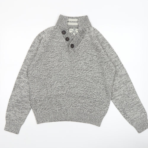 Next Men's Grey Wool Blend Button Henley Jumper Size M