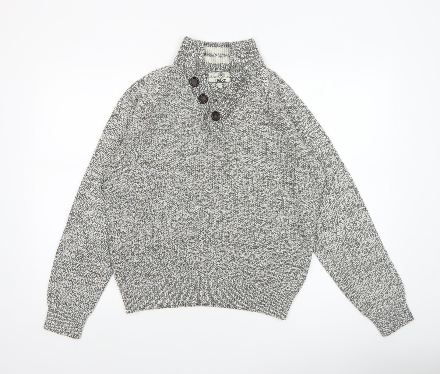 Next Men's Grey Wool Blend Button Henley Jumper Size M