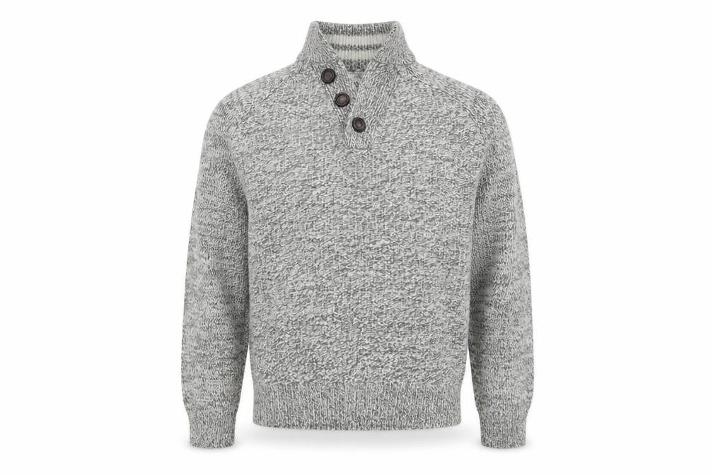 Front view of Next Men's Grey Wool Blend Button Henley Jumper, size M