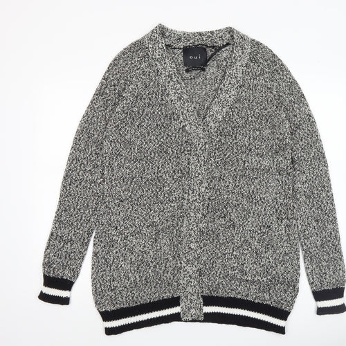 Oui Womens Grey Knit Open Front Cardigan Size 12