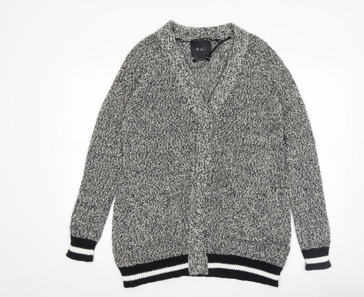 Oui Womens Grey Knit Open Front Cardigan Size 12