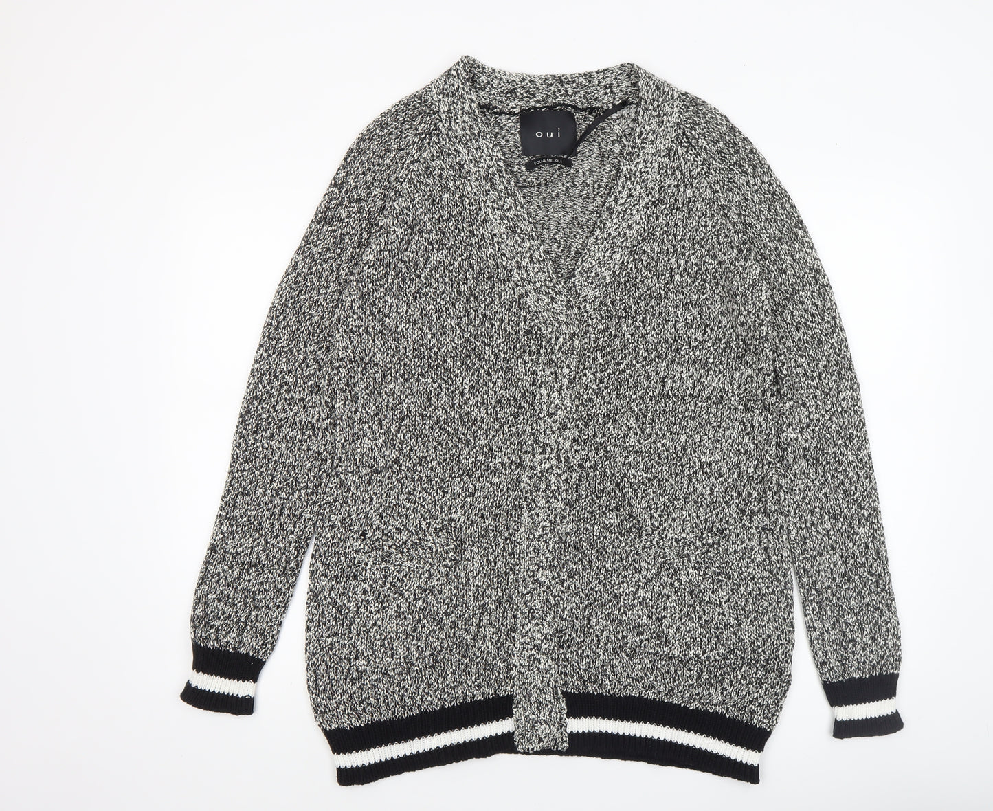 Oui Womens Grey Knit Open Front Cardigan Size 12