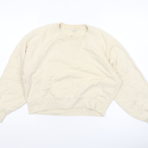 Uniqlo Women Beige Cotton Crew Neck Pullover Sweatshirt XS