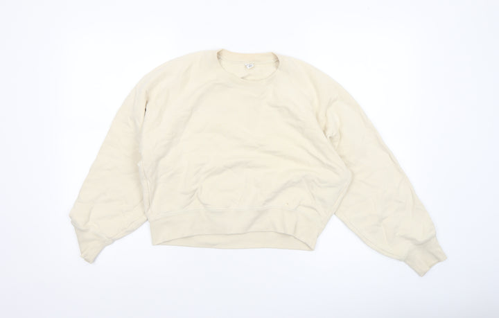 Uniqlo Women Beige Cotton Crew Neck Pullover Sweatshirt XS