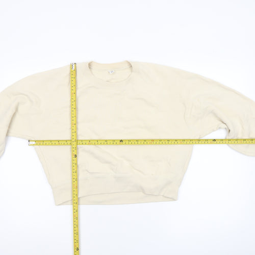 Uniqlo Women Beige Cotton Crew Neck Pullover Sweatshirt XS