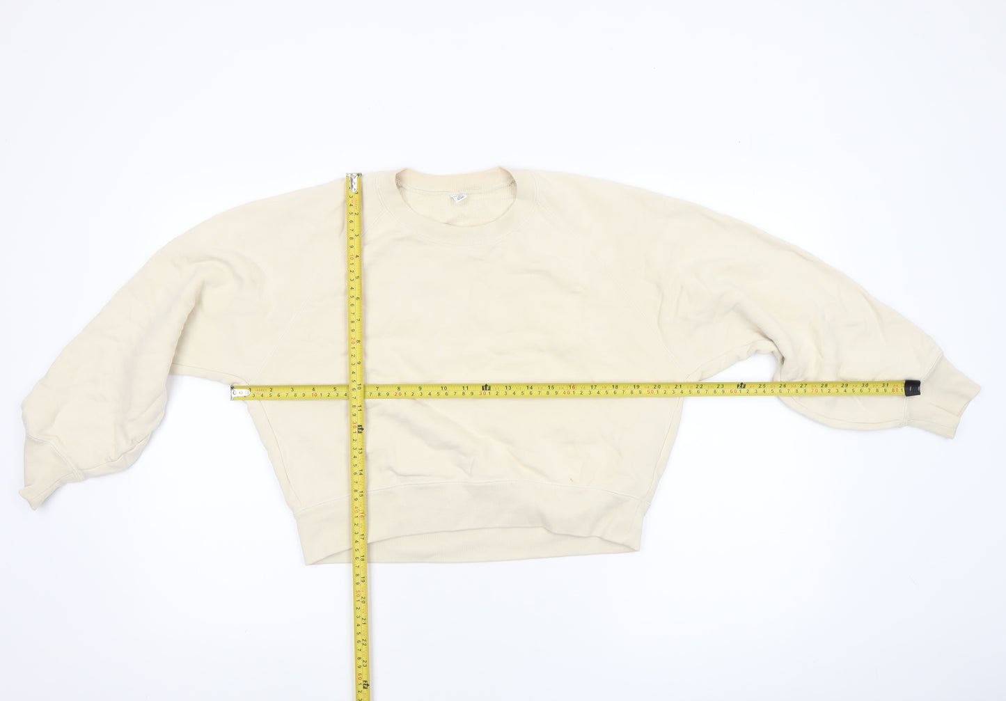 Uniqlo Women Beige Cotton Crew Neck Pullover Sweatshirt XS