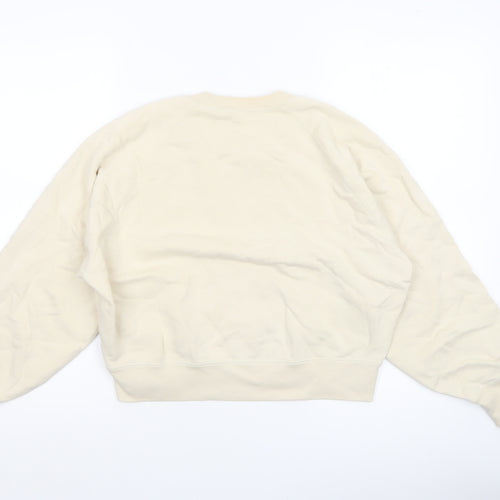 Uniqlo Women Beige Cotton Crew Neck Pullover Sweatshirt XS