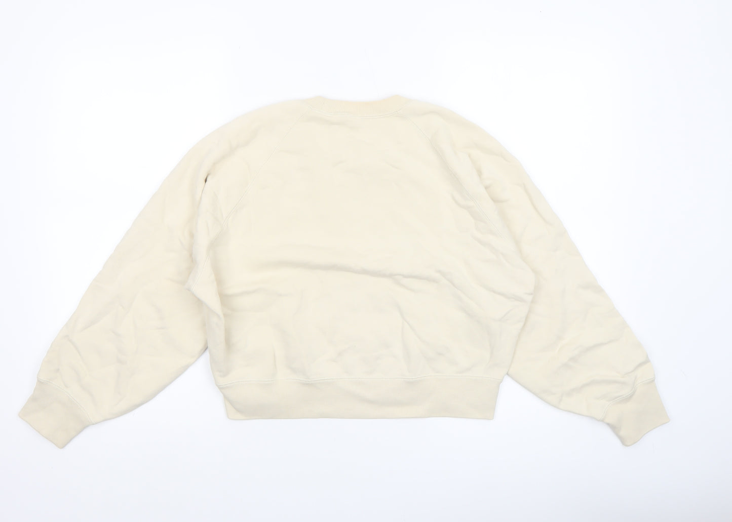 Uniqlo Women Beige Cotton Crew Neck Pullover Sweatshirt XS