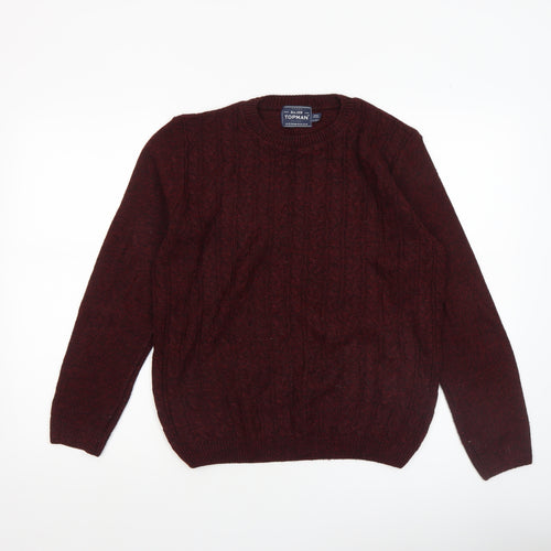 Topman Men's Red Cable-Knit Crew Neck Jumper XS