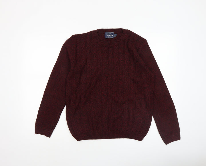 Topman Men's Red Cable-Knit Crew Neck Jumper XS
