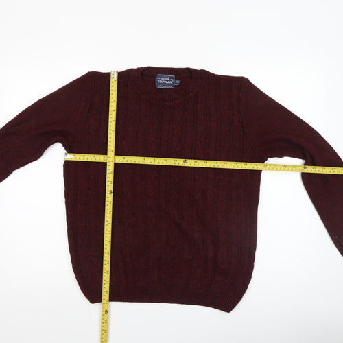 Topman Men's Red Cable-Knit Crew Neck Jumper XS