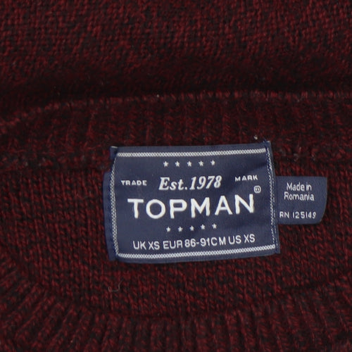 Topman Men's Red Cable-Knit Crew Neck Jumper XS