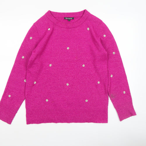 Bonmarché Women's Pink Beaded Crew Neck Long Sleeve Pullover Jumper Size 10