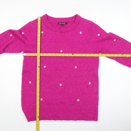 Bonmarché Women's Pink Beaded Crew Neck Long Sleeve Pullover Jumper Size 10