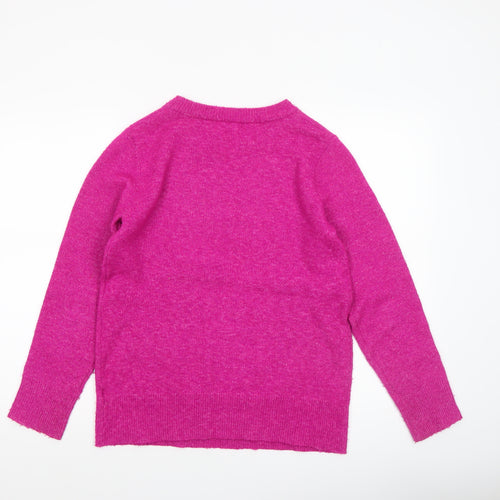 Bonmarché Women's Pink Beaded Crew Neck Long Sleeve Pullover Jumper Size 10