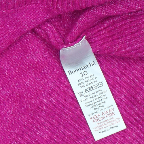 Bonmarché Women's Pink Beaded Crew Neck Long Sleeve Pullover Jumper Size 10