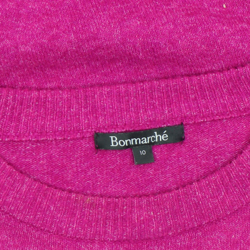 Bonmarché Women's Pink Beaded Crew Neck Long Sleeve Pullover Jumper Size 10