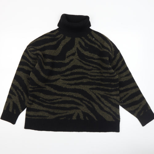 New Look Womens Black Animal Print Roll Neck Jumper Size M