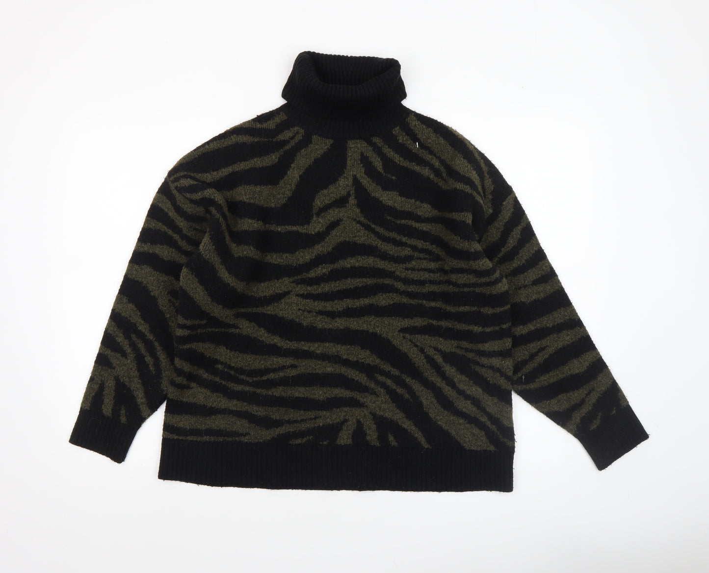 New Look Womens Black Animal Print Roll Neck Jumper Size M