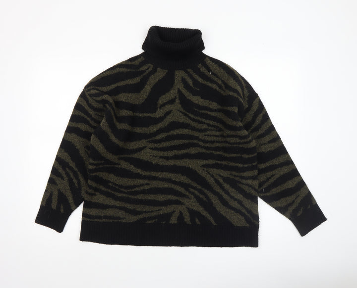 New Look Womens Black Animal Print Roll Neck Jumper Size M