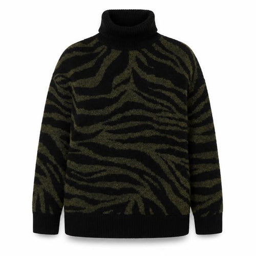 New Look Womens Black Animal Print Roll Neck Jumper Size M